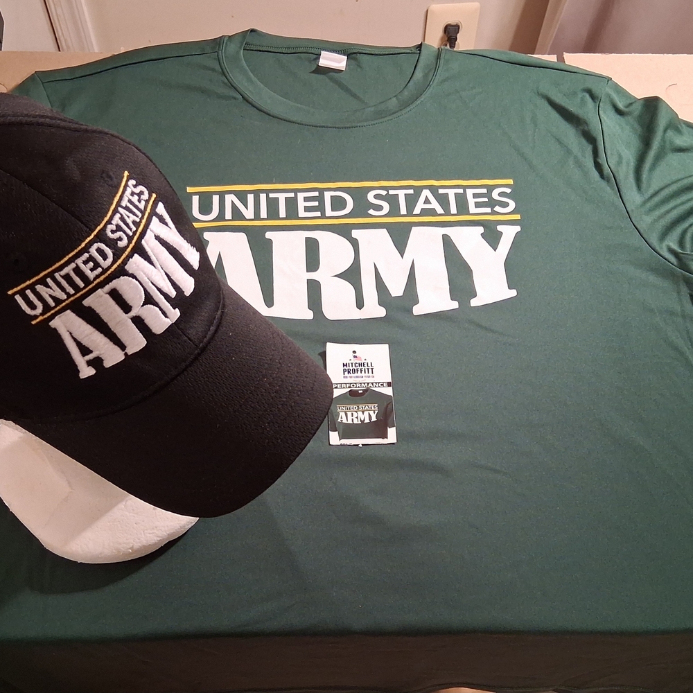 United States Army Green Short Sleeve Tee & Baseball Cap Men's Size 2XL
